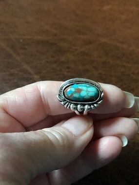 Artisan Sterling Silver Turquoise Ring - Blue & Brown Stone